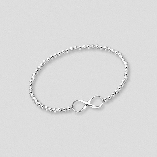 Srebrna zapestnica s kroglicami in simbolom neskončnosti
