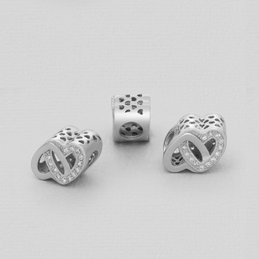 Srebrni obesek s cirkoniji - dva srčka