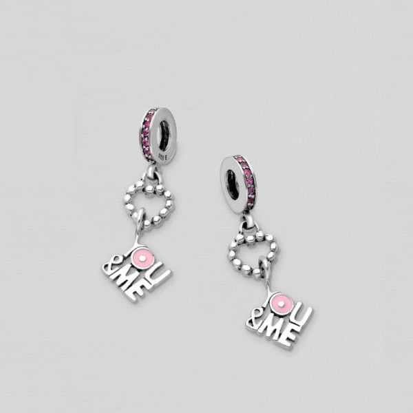 Srebrni obesek srček - "YOU & ME" 