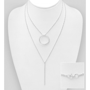 Srebrna ogrlica z obeskoma kroga in palice